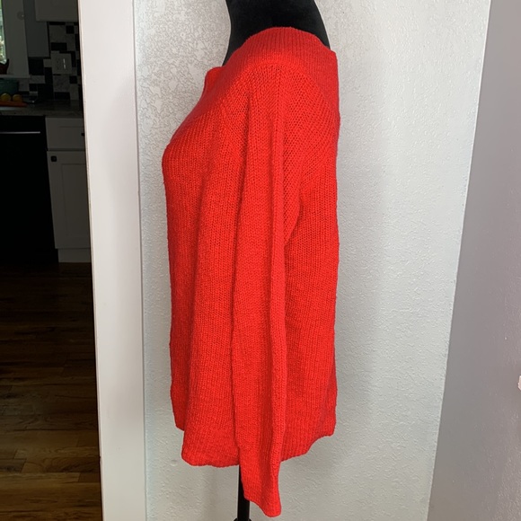 Gap Red Off Shoulder Wide Neck Cotton Knit Sweater L cozy cabincore holiday - Picture 3 of 5